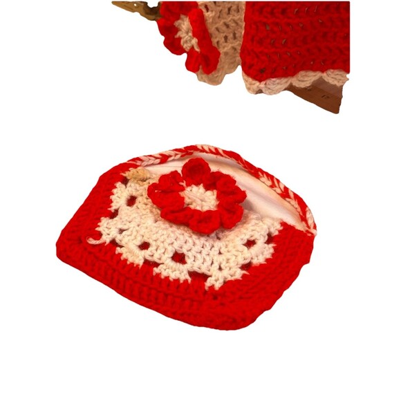 Crochet Vintage Red White Flower Top Skirt Bag Henrietta Tanuska Beverly Hills - Picture 13 of 16